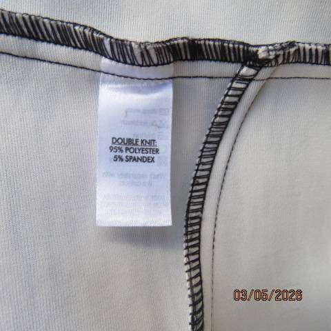 Donna Claire long sleeve jacket in black and white print, double knit stretch polyester, size 46