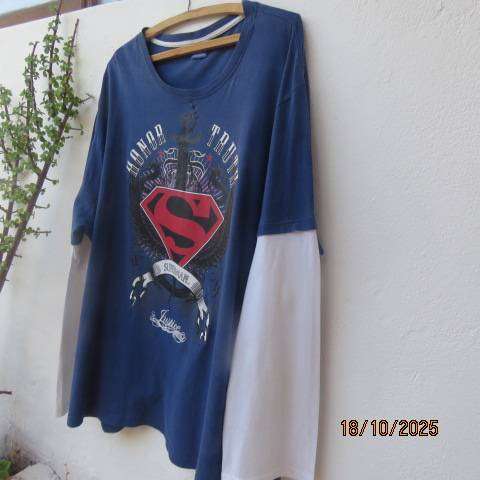 SUPERMAN denim blue T Shirt with white sleeve extensions size 3XL.