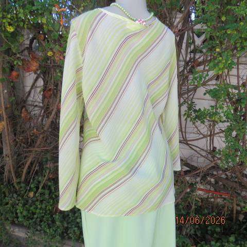 Dianello mint green, white & brown diagonal striped polyester slip-over long sleeve top size 40