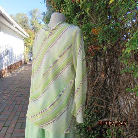 Dianello mint green, white & brown diagonal striped polyester slip-over long sleeve top size 40