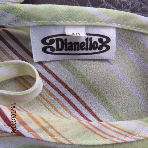 Dianello mint green, white & brown diagonal striped polyester slip-over long sleeve top size 40