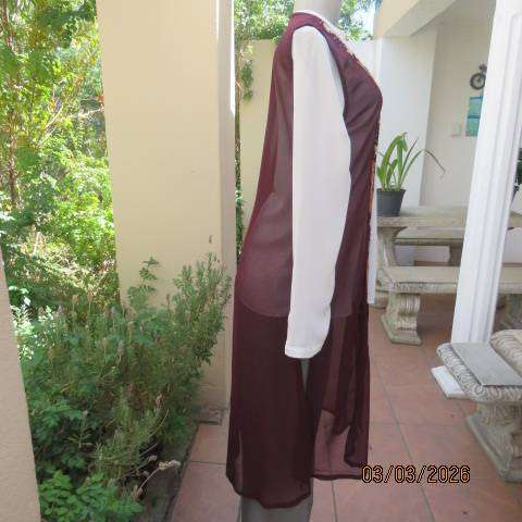 Richly Embellished Burgundy Sleeveless Sheer Polyester Gilet Size 36