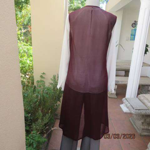 Richly Embellished Burgundy Sleeveless Sheer Polyester Gilet Size 36