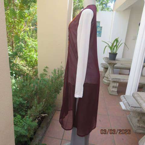 Richly Embellished Burgundy Sleeveless Sheer Polyester Gilet Size 36