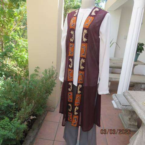 Richly Embellished Burgundy Sleeveless Sheer Polyester Gilet Size 36