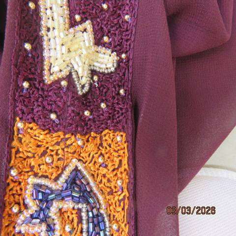 Richly Embellished Burgundy Sleeveless Sheer Polyester Gilet Size 36