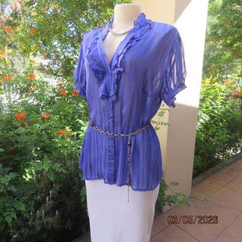 EXPRESS Fashion true purple sheer polyester embossed stripe button-down top size 42