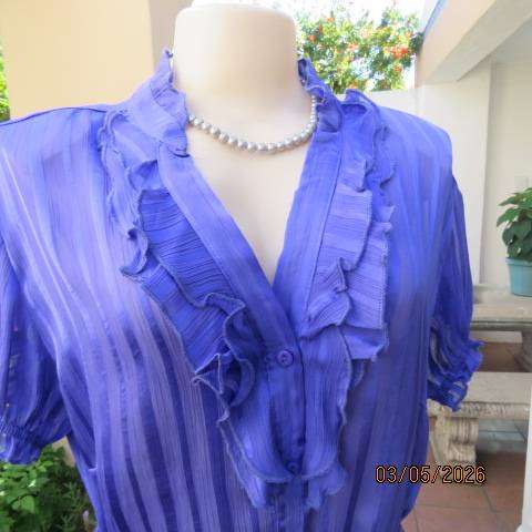 EXPRESS Fashion true purple sheer polyester embossed stripe button-down top size 42