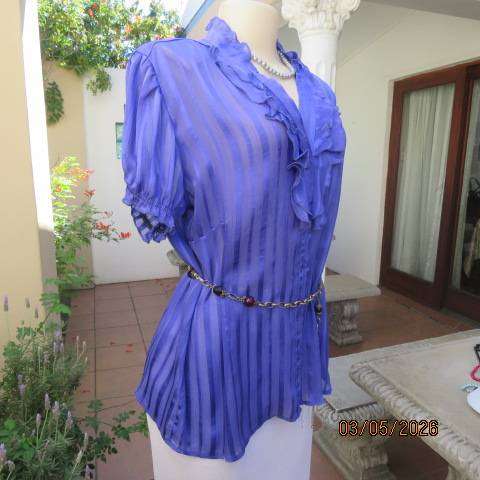 EXPRESS Fashion true purple sheer polyester embossed stripe button-down top size 42