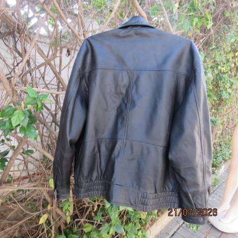 Men's black genuine leather biker jacket with pockets, size M