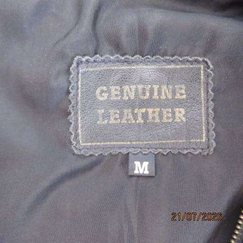 Men's black genuine leather biker jacket with pockets, size M