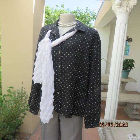 MERIEN HALL Black Polyester Long Sleeve Blouse with White Print, Size 42-44