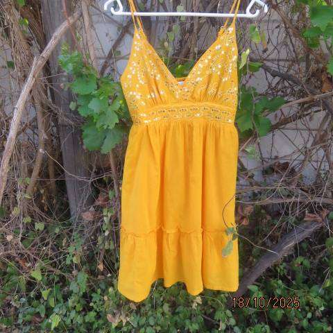 IH amber yellow strappy short dress with sequined top size 26.