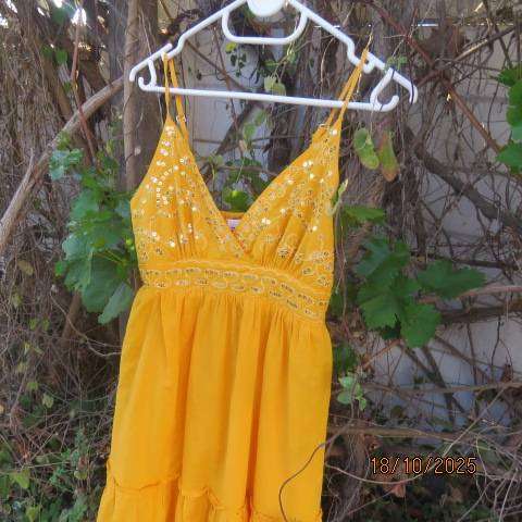 IH amber yellow strappy short dress with sequined top size 26.