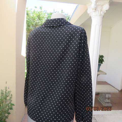 MERIEN HALL Black Polyester Long Sleeve Blouse with White Print, Size 42-44