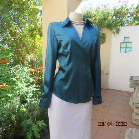 CHARTER CLUB shiny dark jade long sleeve top with crossover front, size 34