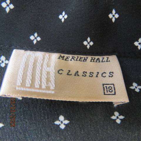 MERIEN HALL Black Polyester Long Sleeve Blouse with White Print, Size 42-44