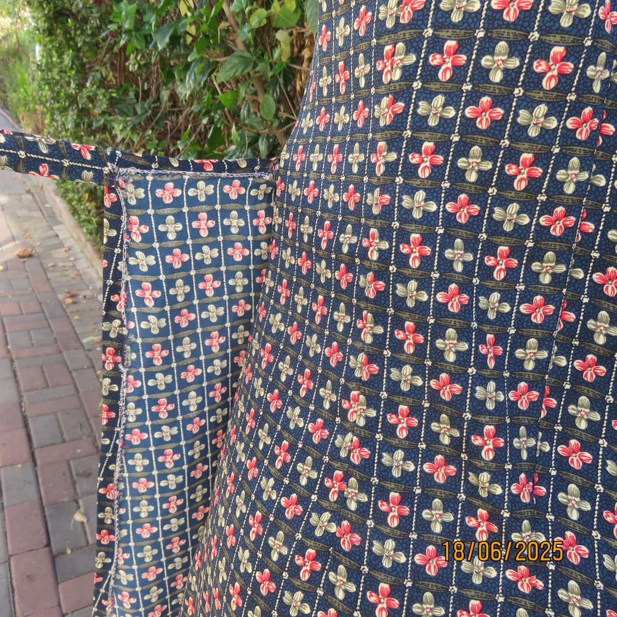 Navy ankle length floral pattern stripe dress - crimson-green. Unique style. Size 34