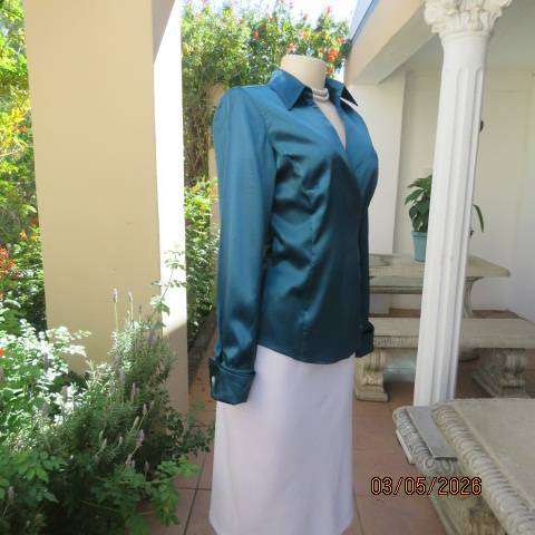 CHARTER CLUB shiny dark jade long sleeve top with crossover front, size 34