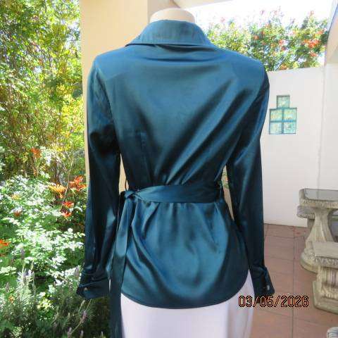 CHARTER CLUB shiny dark jade long sleeve top with crossover front, size 34