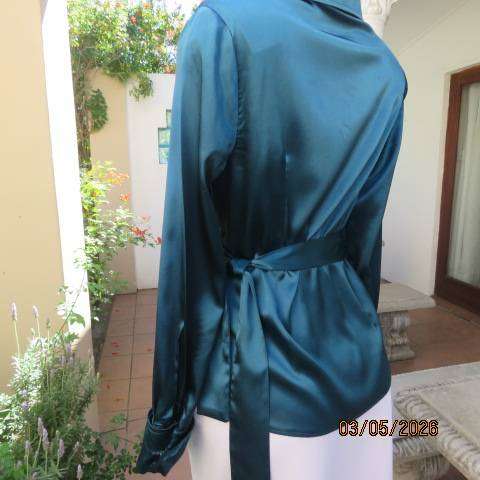CHARTER CLUB shiny dark jade long sleeve top with crossover front, size 34