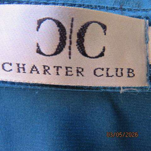 CHARTER CLUB shiny dark jade long sleeve top with crossover front, size 34