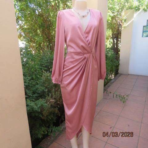 SHEIN strawberry pink long sleeve silky polyester evening dress size 40