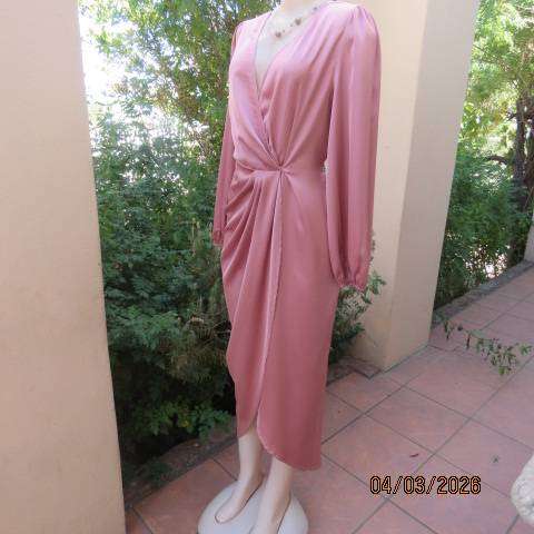 SHEIN strawberry pink long sleeve silky polyester evening dress size 40