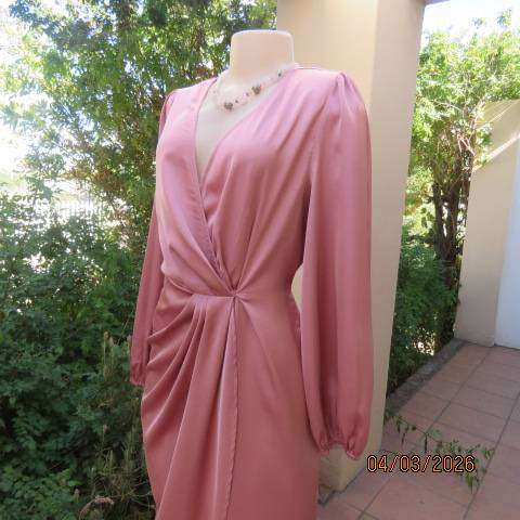 SHEIN strawberry pink long sleeve silky polyester evening dress size 40