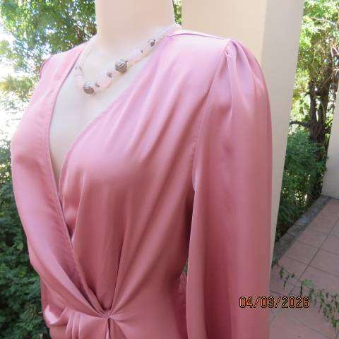 SHEIN strawberry pink long sleeve silky polyester evening dress size 40