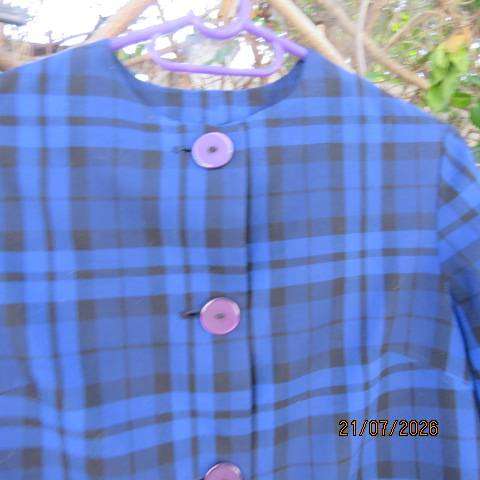 Vintage IOLA Blue-black polyester-viscose 2-piece skirt set button-down lined jacket, size 30