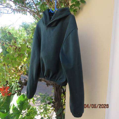 Dark Green Brushed Polyester Hooded Long Sleeve Top - Size 32