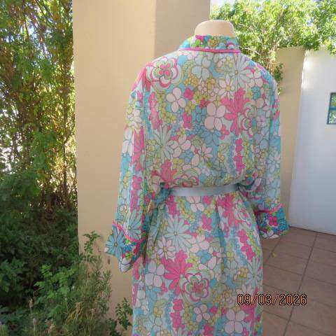 Delicates woman sheer polyester fold-over night gown with satin fronts and sleeve cuffs