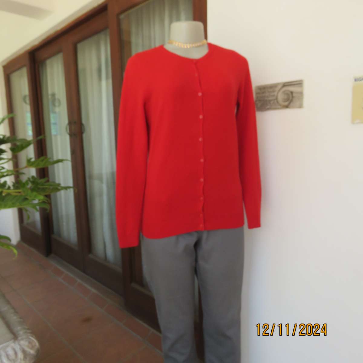 Bright red LOVE KNITWEAR long sleeve button down cardigan in 100% acrylic. Size 34. As new.
