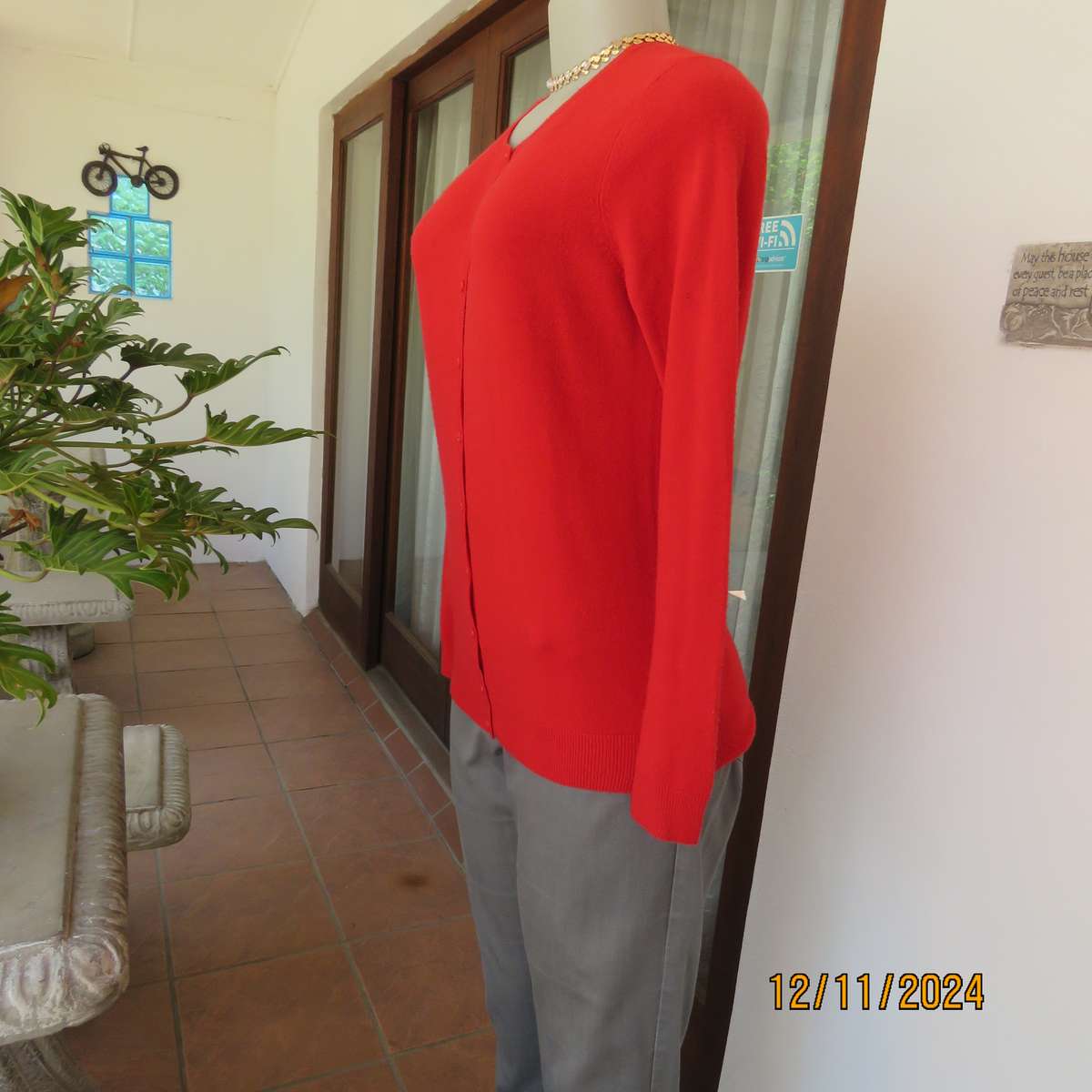 Bright red LOVE KNITWEAR long sleeve button down cardigan in 100% acrylic. Size 34. As new.