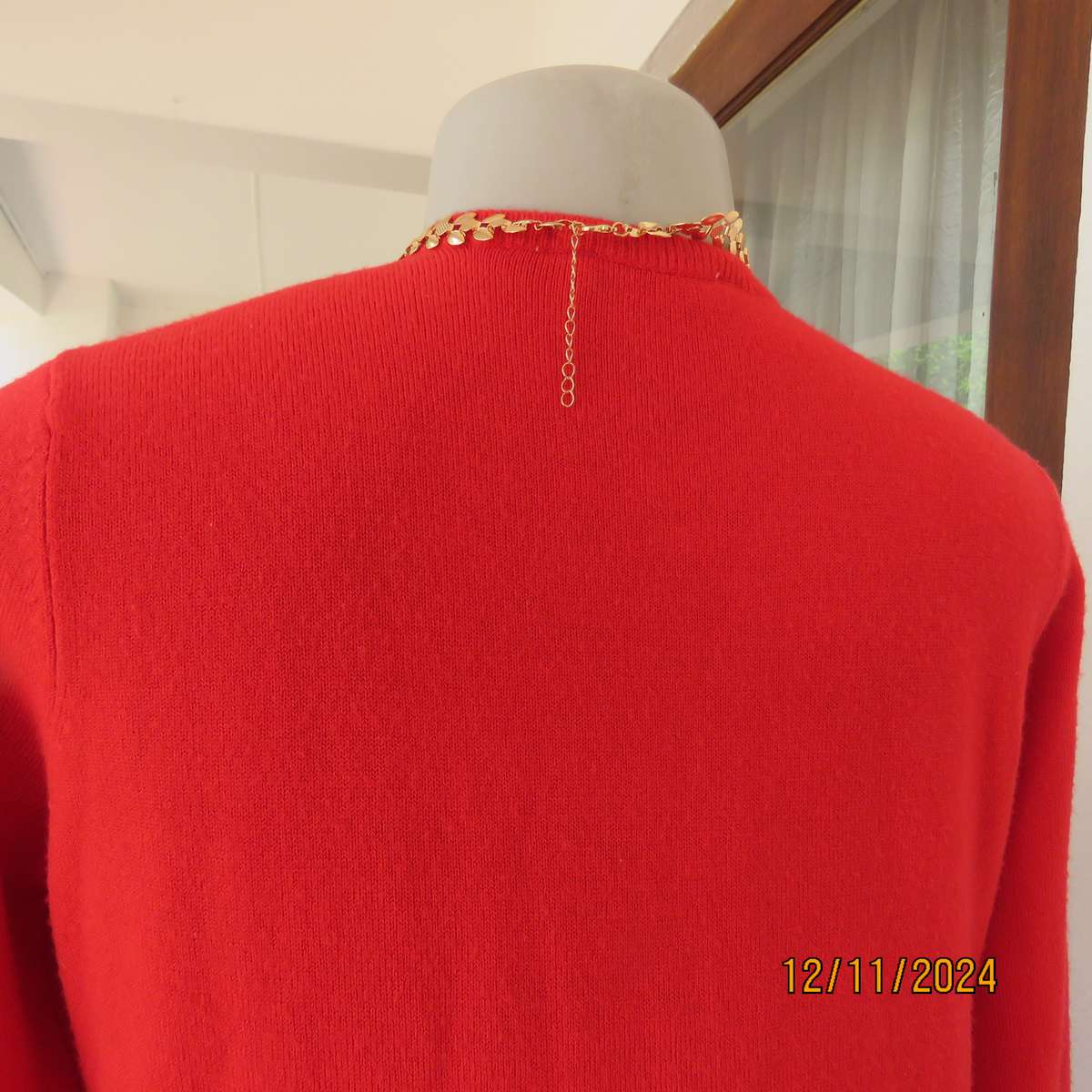 Bright red LOVE KNITWEAR long sleeve button down cardigan in 100% acrylic. Size 34. As new.