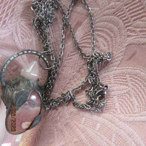 Aura quartz pendant necklace with rose quartz top crystal and grape agate front accent