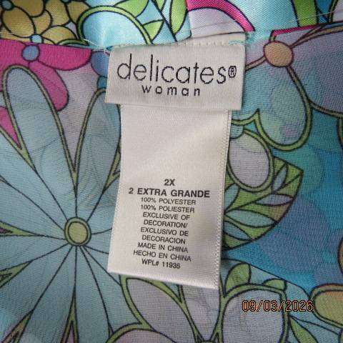 Delicates woman sheer polyester fold-over night gown with satin fronts and sleeve cuffs