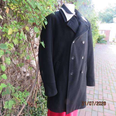 Copperstone ladies black formal double-breast long lined open collar jacket size 40