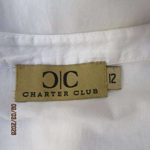 CHARTER CLUB white cotton extra long embroidered top size 36
