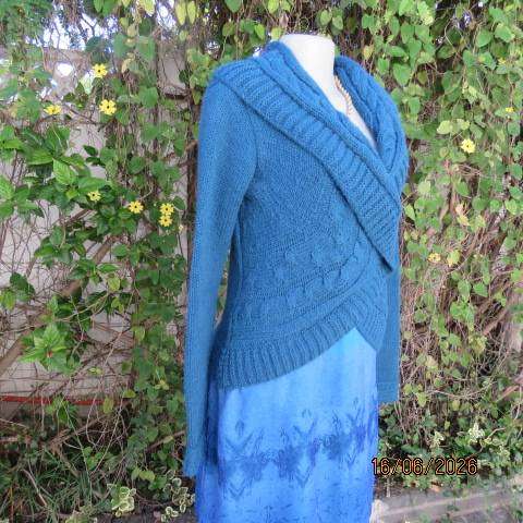 NURUM dark jade acrylic and polyamide knitted long sleeve fold-over cardigan size 36