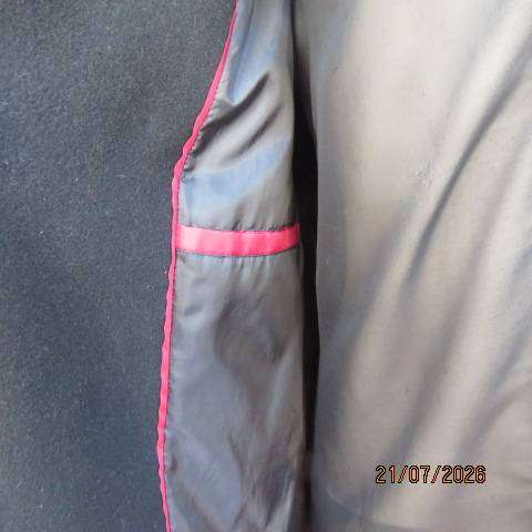 Copperstone ladies black formal double-breast long lined open collar jacket size 40