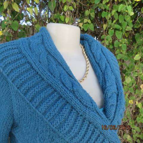 NURUM dark jade acrylic and polyamide knitted long sleeve fold-over cardigan size 36