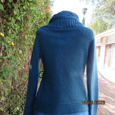 NURUM dark jade acrylic and polyamide knitted long sleeve fold-over cardigan size 36