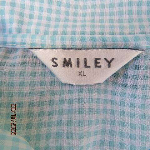 SMILEY white-green sheer polyester short sleeve button down top. Size 44