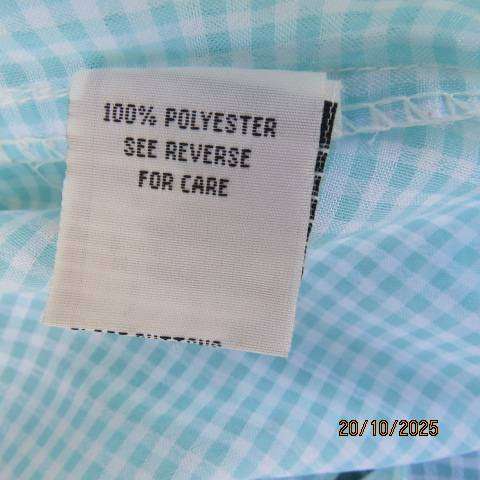 SMILEY white-green sheer polyester short sleeve button down top. Size 44