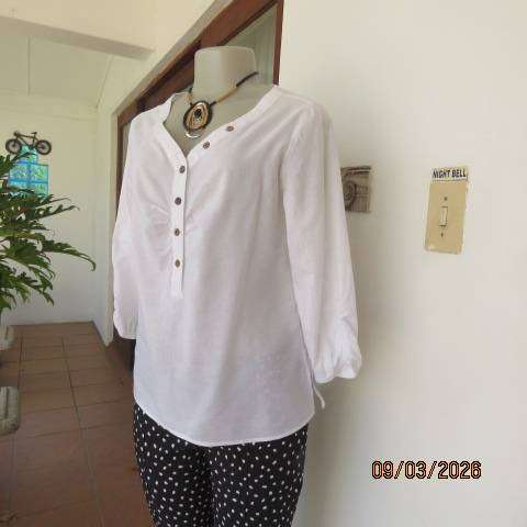 white 100% cotton slip-over top with V banded neckline, size 34