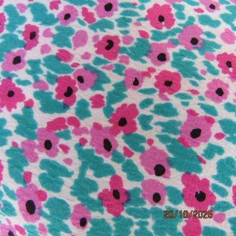 Boutique made pink-jade floral button down polyester V neck top size 40-42