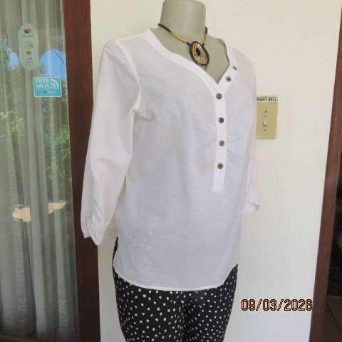 white 100% cotton slip-over top with V banded neckline, size 34