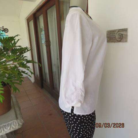 white 100% cotton slip-over top with V banded neckline, size 34